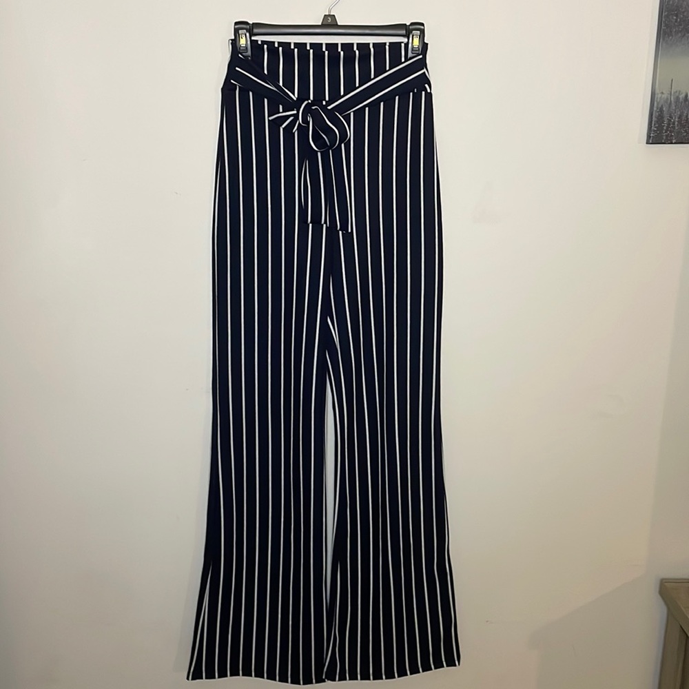 Stretchy Striped Bell Bottom Pants